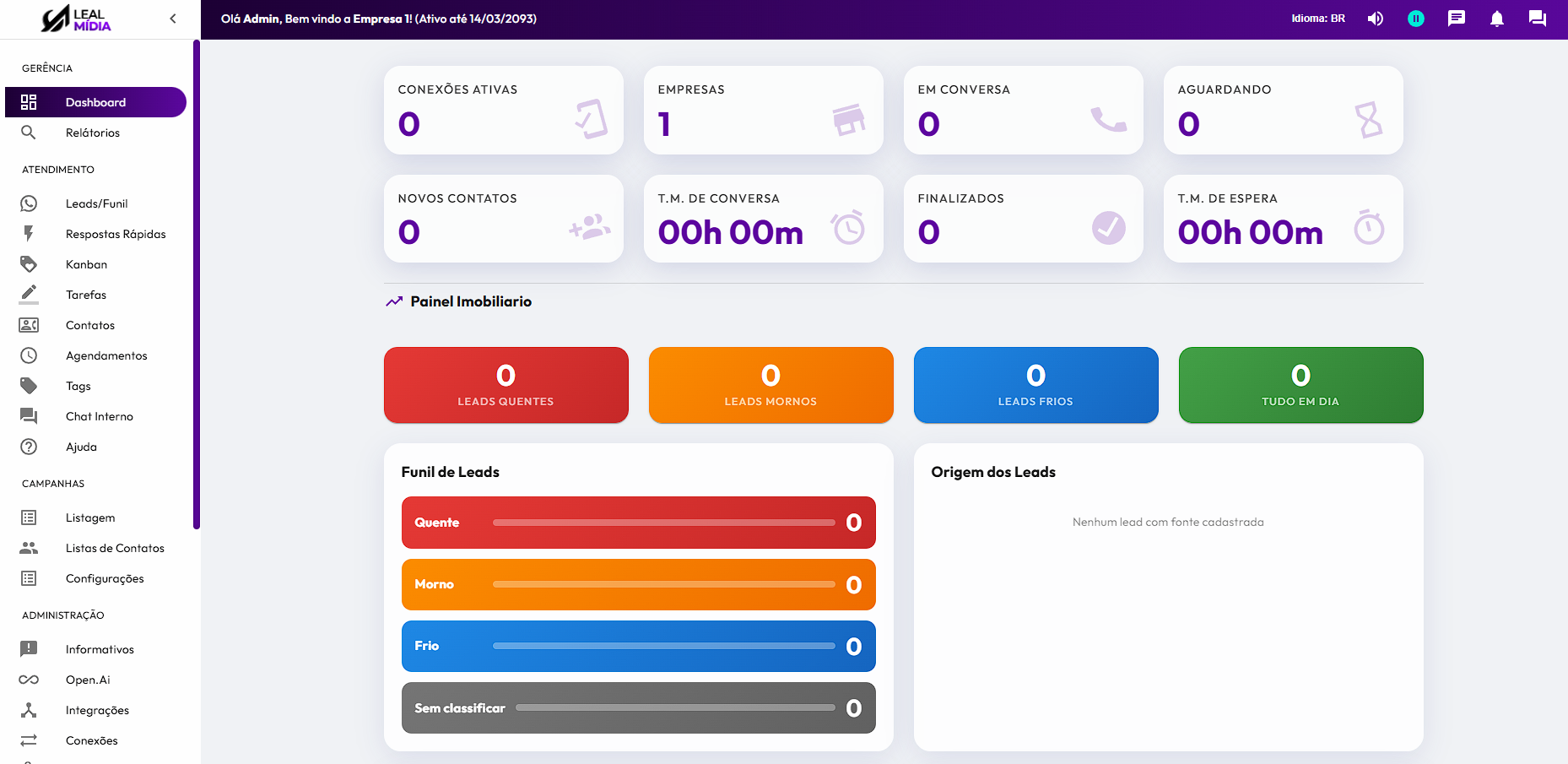 CRM próprio da Leal Mídia para gestão de leads imobiliários